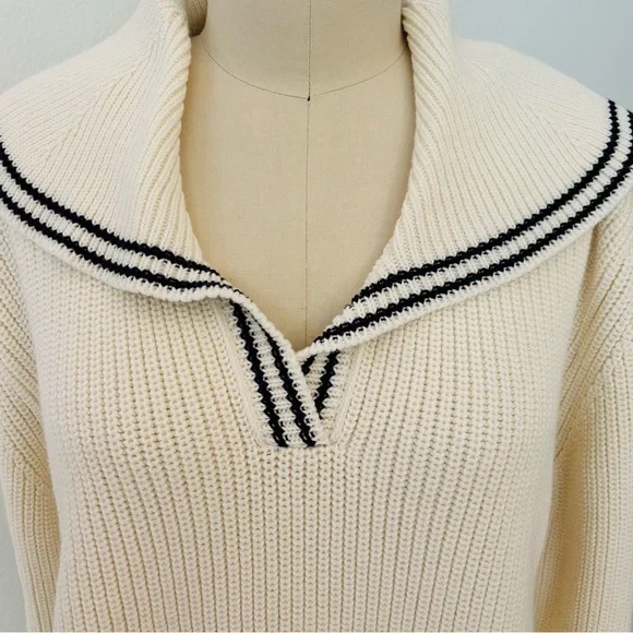 Doen Voyage Sweater NWT Cream Sailor Collar Cotton Wool Blend L - Picture 3 of 10